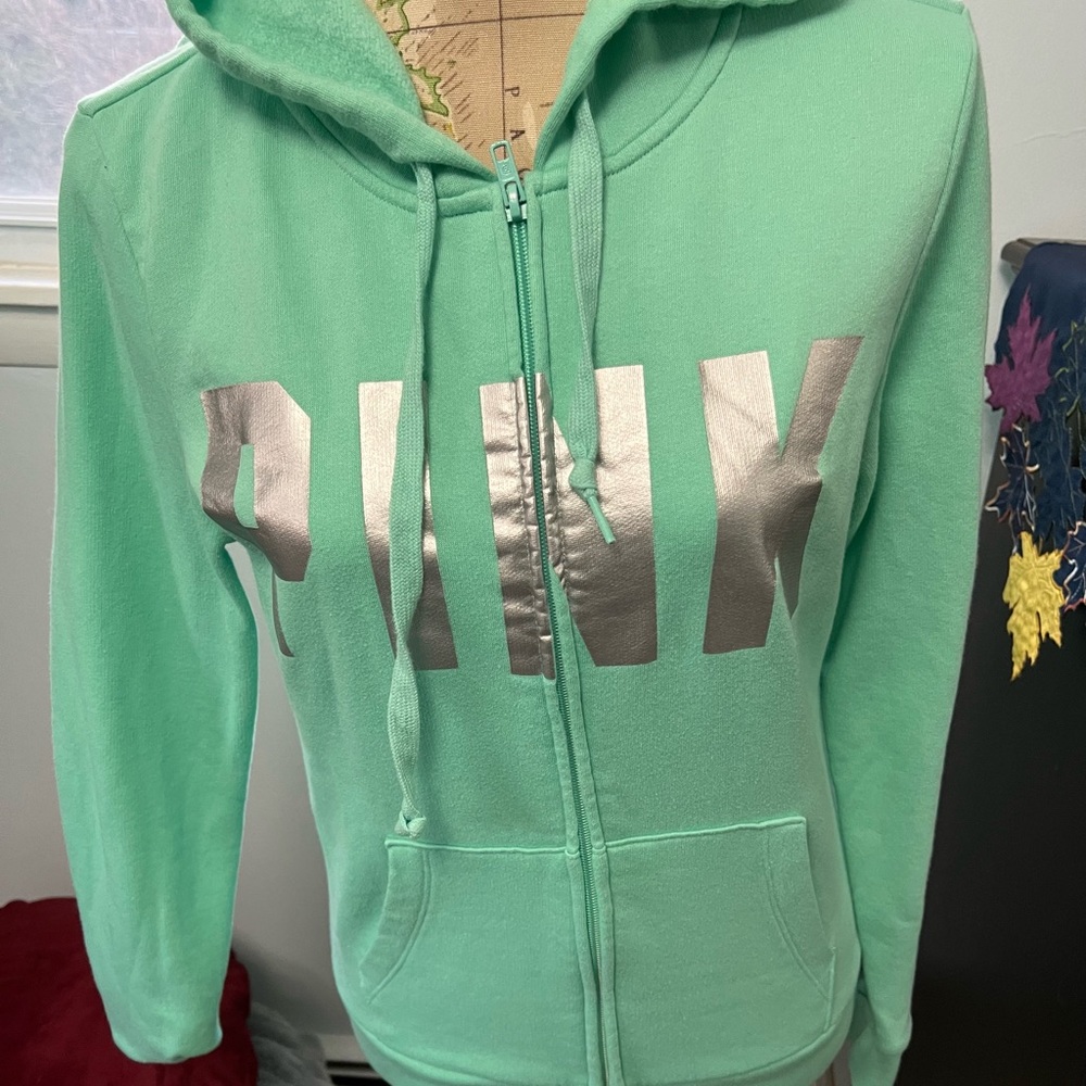 Like New Pink Victoria’s Secret Full Zip Hooded Sweatshirt - Picture 3 of 8